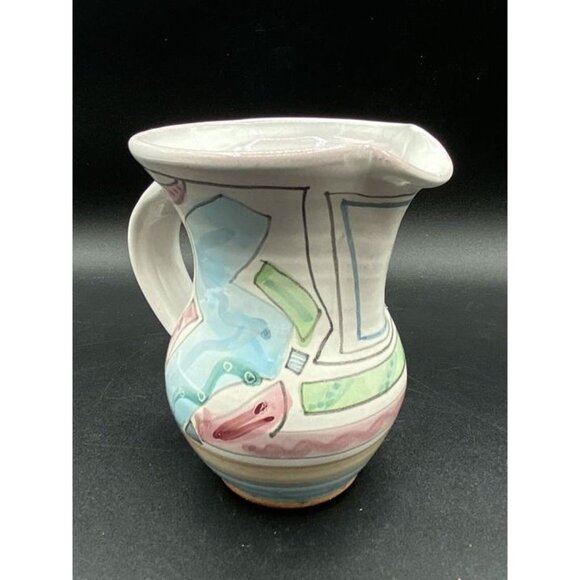 Vivian Jehn Redware Pottery 5” Pitcher Mackenzie Childs Style Pastel Colors - Picture 3 of 12